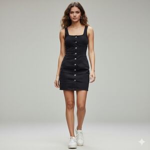 H&M jean black dress buttons closer